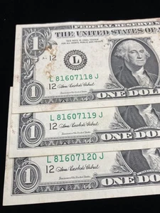 3: 2003-A $1 ONE DOLLAR US FEDERAL RESERVE NOTES CONSECUTIVE 81607118/81607120 - Picture 1 of 6