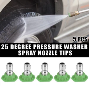 25 Degrees High Pressure Washer Spray Nozzle Tips Quick Connector Green 5 Pcs - Picture 1 of 7