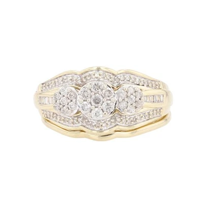 .51ctw Round Diamond Triple Cluster Wedding Set Rings 10k Multi-Tone Gold Size 7 - Image 1 of 4