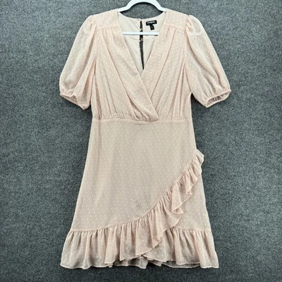 Express Dress Womens M Blush V-Neck Wrap Ruffle Flowy Fairy Cottage Romantic - Image 1 of 4