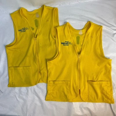 2 DAMAGED Walmart Proud Associate Yellow Vest sz M Uniform Employee Logo READ - Image 1 of 4