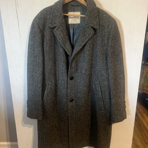 Harris Tweed Men's Vintage 60s Overcoat Handwoven Scottish Wool, Size Large - Picture 1 of 17