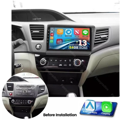 For Honda Civic 2012-2015 4+64G Android 13 Car Stereo Radio Apple Carplay GPS BT - Image 1 of 4