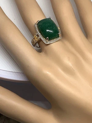 Green Aventurine 18K YG Plated / Platinum Bond SZ 7 - Image 1 of 4