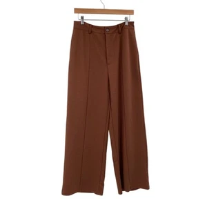 Cider Pleated Wide Leg High Rise Brown Knit Trouser Pocket Pants Women Large 28 - Picture 1 of 11