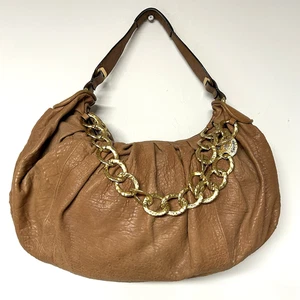Bolso Hobo De Colección Y2K Juicy Couture Cuero Tostado Grueso Cadena Dorada Slouchy Boho Años 90 - Imagen 1 de 22