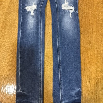 Women’s Maternity Kancan Skinny Jeans 3/25 Medium Wash Distressed Stretch - Image 1 of 4