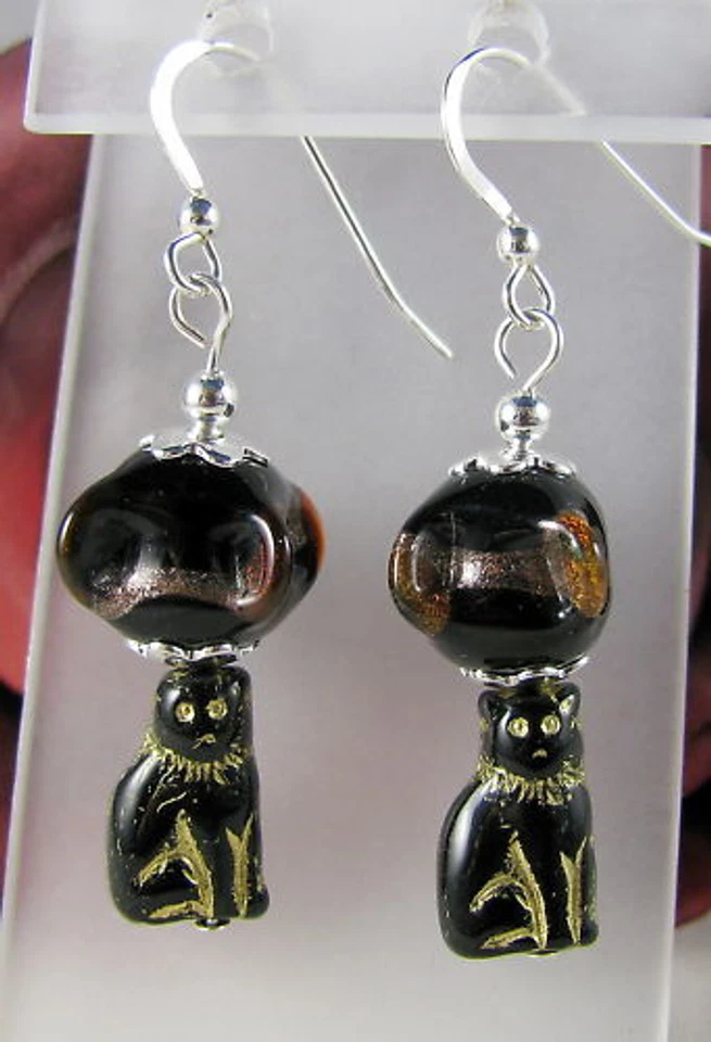 Artisan сверкающий художественное стекло Cat серьги CAT спасения - Изображение 1 из 1