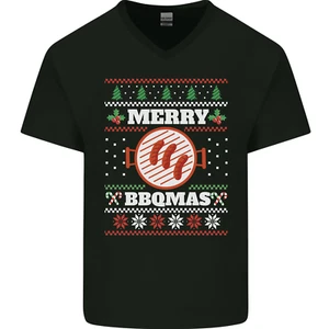  Frohe BBQMAS lustig Weihnachten BBQ Weihnachten Herren V-Ausschnitt Baumwolle T-Shirt - Bild 1 von 43