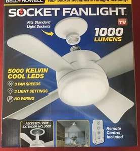 Bell + Howell Socket Fan Indoor White Socket Ceiling Light Fan w/ Remote - Picture 1 of 2