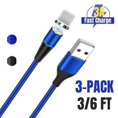 For iPhone 13 12 11 XR X 8 7 6 5 SE Magnetic USB Fast Charger Cable Cord 3 Pack - Image 1 of 4