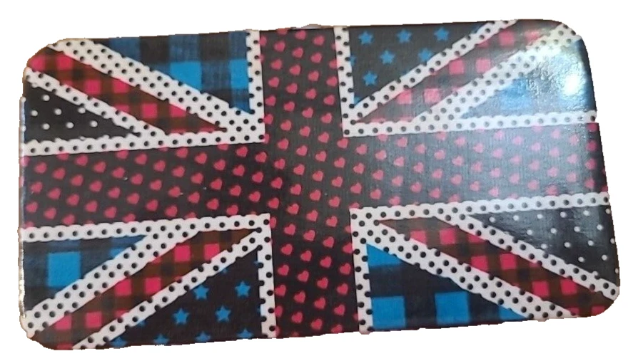 Union Jack жесткий чехол бумажник застежки синий и красный сердца звезды клетку панк Великобритании - Изображение 1 из 4