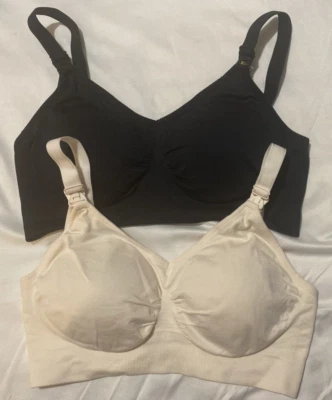 Hotfish Lot Of 2 Maternity Nursing M Medium Wire Free Black Beige Padded Bras - Image 1 of 4