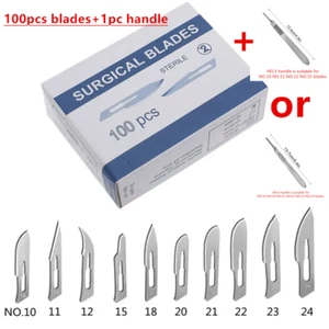 100 Sterile Surgical Blades with FREE Scalpel Knife Handle Medical Dental Tools - Picture 1 of 6