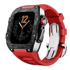 Włókno węglowe RM Mod Kit Case do Apple Watch Series 10 46mm Gumowy pasek Band - Zdjęcie 1 z 23