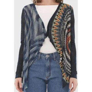 NUOVO! Cardi Desigual Tiana indossabile arte aperto davanti blu navy taglia XXS $ 116 - Foto 1 di 21