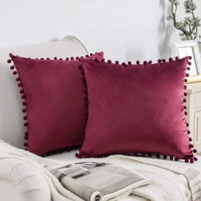 Pom Poms Plush Velvet Cushion Cover Throw Pillow Case US 16" 18" 20" 22" 24" - Image 1 of 4