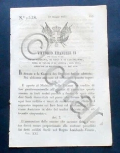 Dekret Vittorio Emanuele II - Teildarlehen zugunsten sardischer Bürger - 1853 - Bild 1 von 1