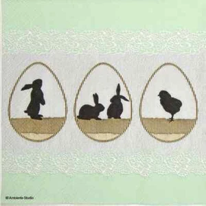 4 servilletas de papel individuales para decoupage y fiesta - sombras verdes conejos de Pascua - Imagen 1 de 2