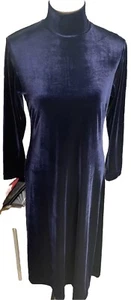 Vintage Y2K Navy Velvet Maxi Dress Medium Long Sleeve Mock Neck Whimsigoth Soft - Bild 1 von 14