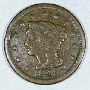 ***VINTAGE EARLY AMERICAN COPPER***1848 LARGE CENT VG Y380 - Picture 1 of 2