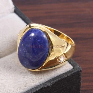 Anillo de plata de ley 925 chapado en oro con piedras preciosas de lapislázuli natural #1014 - Imagen 1 de 3