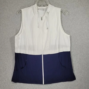 Weekends by Chico's Windbreaker 3 XL Full Zip Sleeveless Hooded White Blue - Picture 1 of 11