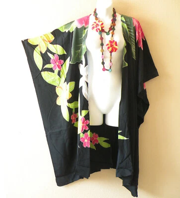 CM2 Floral Hand Painted 38" Batik Plus Cover Up Open Duster Cardigan - up to 5X - Image 1 of 2