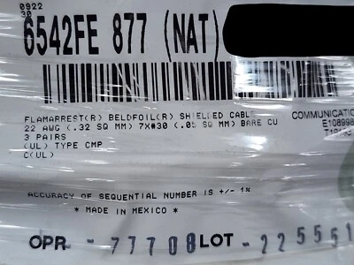 Cable de control blindado Belden 6542FE 22/3P Twist Par Beldfoil Plenum blanco/50 pies Foto 1 de 4