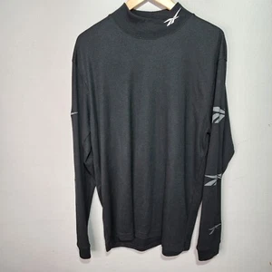 Vintage Reebok Athletic Long Sleeve Shirt Mens L Black Mock Neck Logos On Sleeve - Picture 1 of 7
