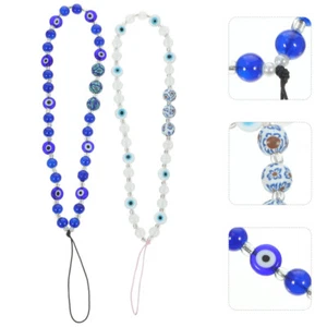 2 Pcs Cordon Perles Miss Perles Téléphone Bracelet Mal Œil Suspendu Charm - Photo 1/12