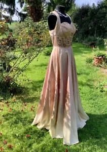 Vintage 1940/50s Oyster Peach Satin Beaded Ball/Evening Gown. - Picture 1 of 19