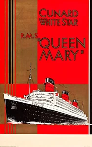 Cunard-White Star RMS Queen Mary Travel Poster 1936 A1 Quality Canvas Art Print - Picture 1 of 1
