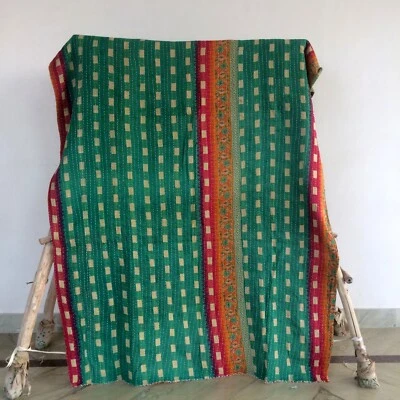 Cobertor reversível indiano vintage boho colcha cama Kantha 1 peça - Imagem 1 de 2