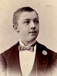 Foto CDV Apuesto Joven Pajarita Bigote Prendedor Traje Alemania - Imagen 1 de 4