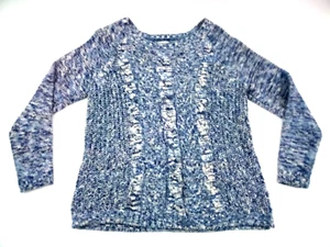 Grobstrickpullover Damen Sonoma Life Style blau-weiß Zopfmuster Langarm L - Bild 1 von 14