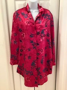 Camisa para dormir Moments Intimates para mujer satinada floral manga larga botón delantero pequeña - Imagen 1 de 10