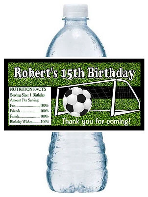 20 ETIQUETAS BOTELLAS DE AGUA FAVORES FIESTA CUMPLEAÑOS FÚTBOL ~ tinta impermeable Foto 1 de 2