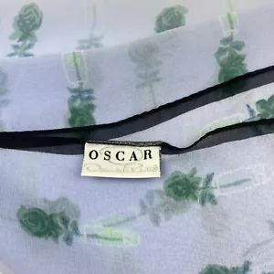 Bufanda de seda vintage Oscar de la Renta azul verde patrón floral cuadrado transparente - Imagen 1 de 9