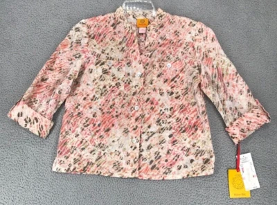 Ruby Rd Sheer Blouse Women Size 10 Petite 3/4 Sleeve Button Up Multicolor - Image 1 of 4