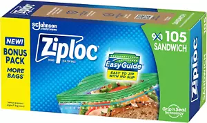 Ziploc Sandwich and Snack Bags with Easyguide Texture, Plastic Storage Bags with - Picture 1 of 11