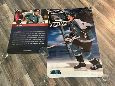 Teemu Selanne BEWARE THE FINN San Jose Sharks POSTER & CCM Joe Thornton Poster - Image 1 of 4