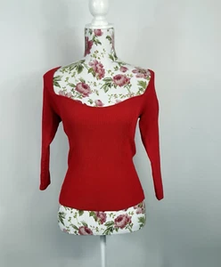 Sheike women's red top long sleeved low neckline stretch ribbed Size M - Picture 1 of 11