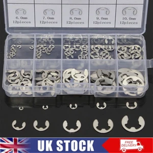 120x E Clips C Circlip Retaining Ring Stainless Steel Assorted 1.5mm to 10mm Kit - Picture 1 of 11