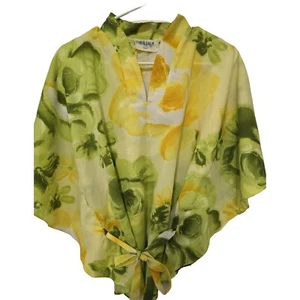 Vintage 1960s Royal Palms Hawaii Floral Kimono Style Batwing Sleeve Cape Top - Picture 1 of 4