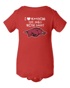 Arkansas Razorbacks Watching With Daddy Baby Short Sleeve Bodysuit - Picture 1 of 4