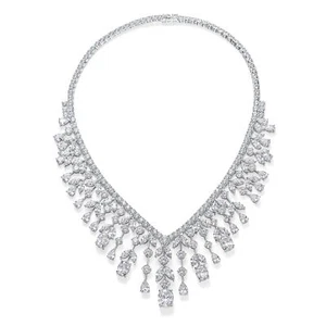 Vintage Art Deco Bridal Jewelry Teardrop CZ Collar Necklace Silver Plated - Picture 1 of 5