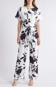 Nikki Lund Lindsey Floral Tie Waist Jumpsuit Med $163 - Picture 1 of 3