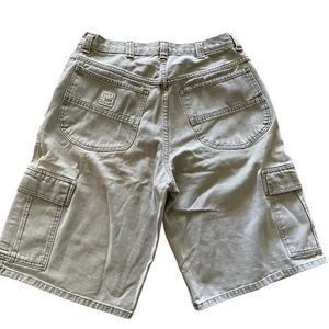 VTG Y2K Mens Lee Riveted Tan Khaki Cargo Utility Baggy Shorts size 34 - Picture 1 of 8