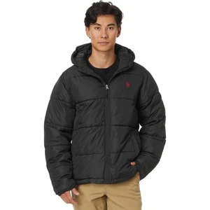 U.S. Polo Assn Mens XL Black Moderate Hooded Puffer Jacket Zip Up Outdoor HR2-57 - Picture 1 of 10